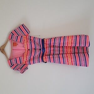 NWOT ModCloth Seville Fit & Flare Pink Blue Orange Stripe Dress Size Medium